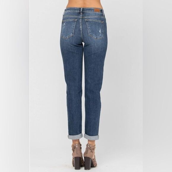 Judy Blue Destroyed Cuffed Mid-Rise Slim Fit Jeans - Picture 3 of 11